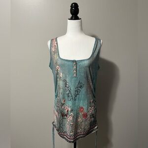 Made With Love Sleeveless Side Tie Long Floral Print Top